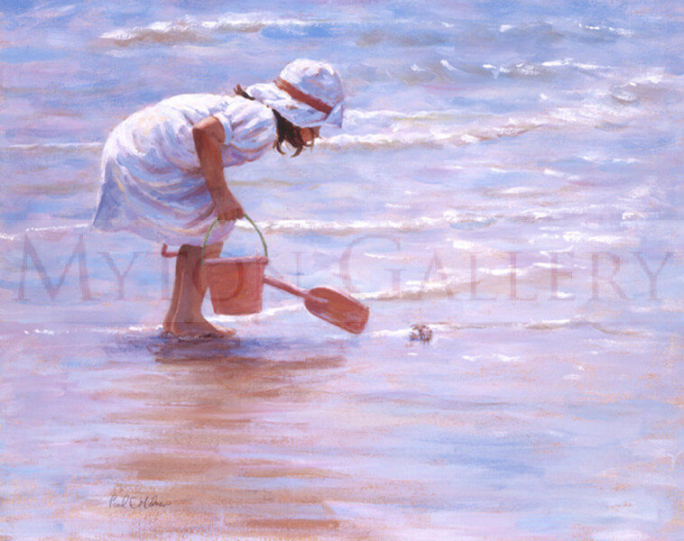 Meeting the Locals picture of a girl playing in the sea by artist Paul Milner