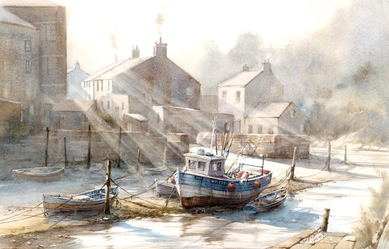 Staithes north yorkshire coast fishing village picture by artist David Bell