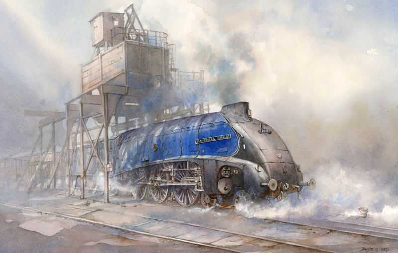 Sir Nigel Gresley steam train print by artist David Bell