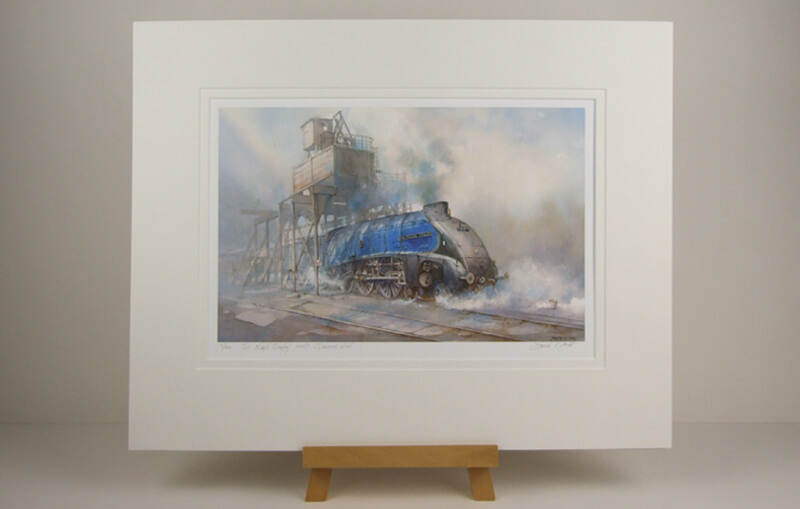 mounted fine art print of steam train Sir Nigel Gresley by artist David Bell