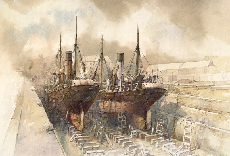 St Celestin and Kingston Onyx Hull trawler print by marine artist David Bell 