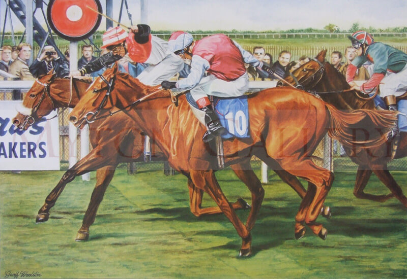 Horses at The Winning Post, Beverley Raecourse picture by artist Geoff Woolston
