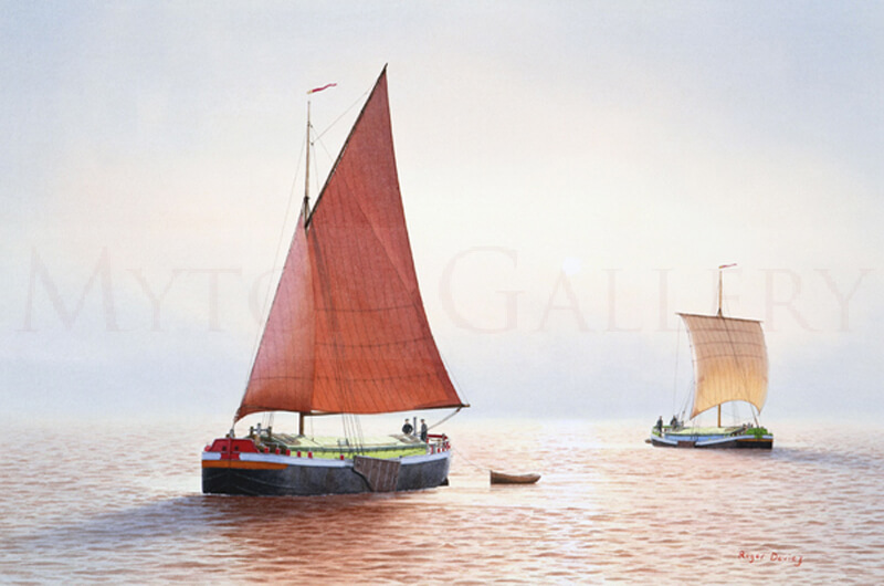 Humber Sloop and Keel Barges In The Clearing Mist picture by marine artist Roger Davies