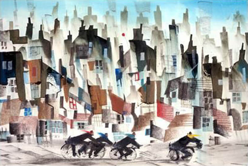 Sue Howells 'Four Go Cycling' print new release at Myton Gallery, Hull